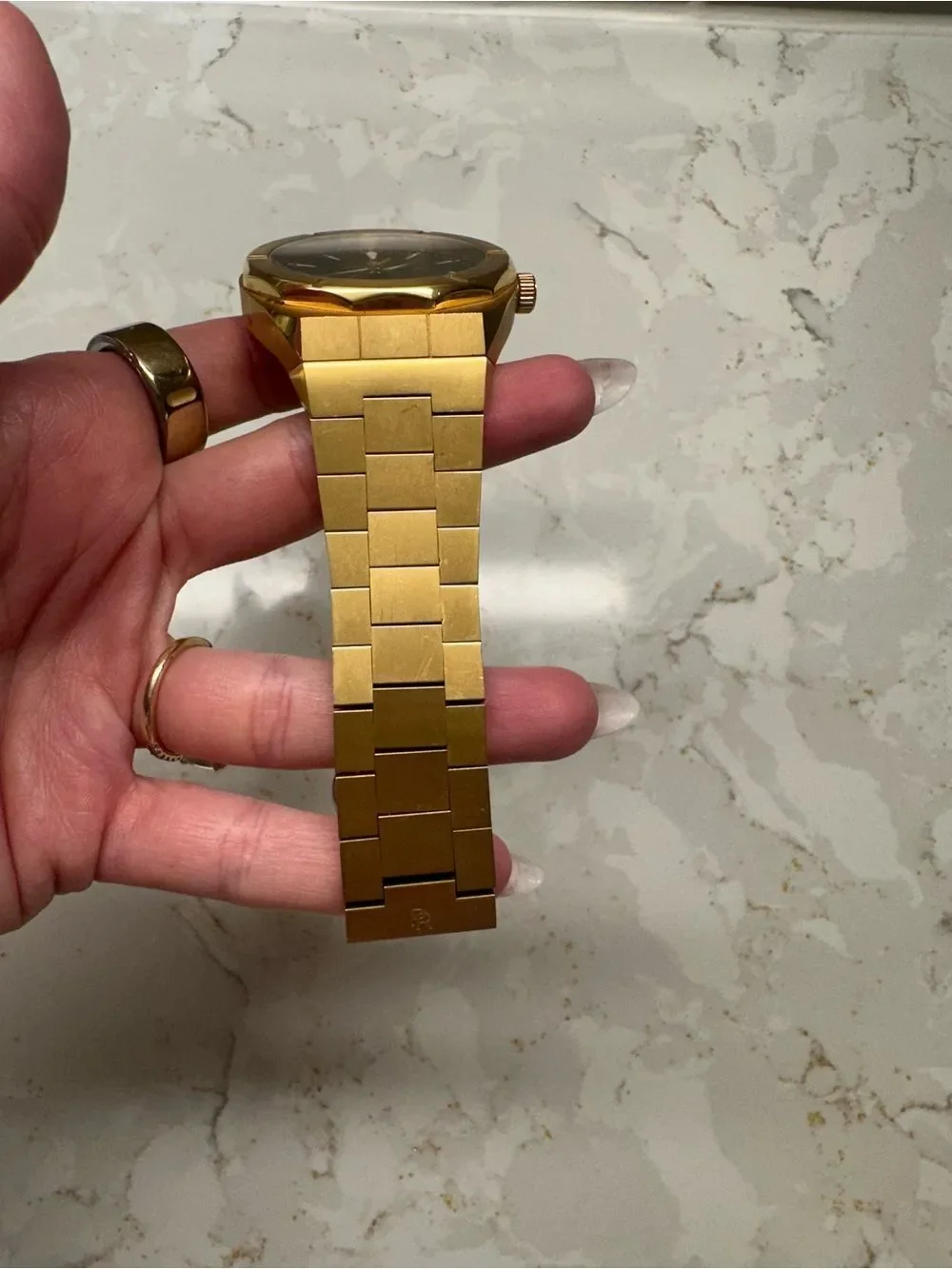 Gold Men's Bracelet Watch with Dark Green Dial